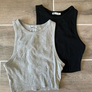 Zara Women's Black and Gray Crop Tops